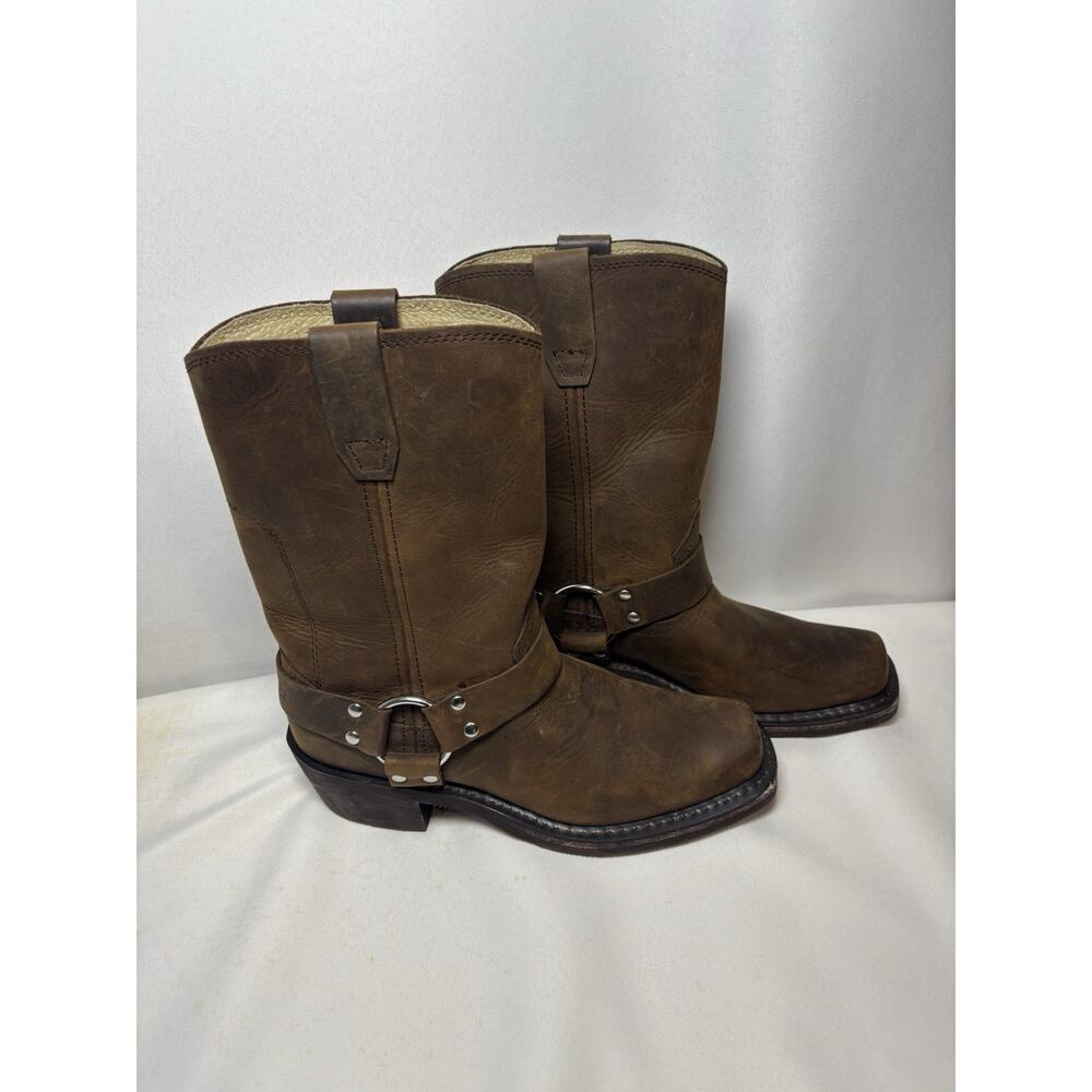 Durango RD594 Brown Leather Harness Biker Square Toe Cowgirl Boots Women’s 8 M